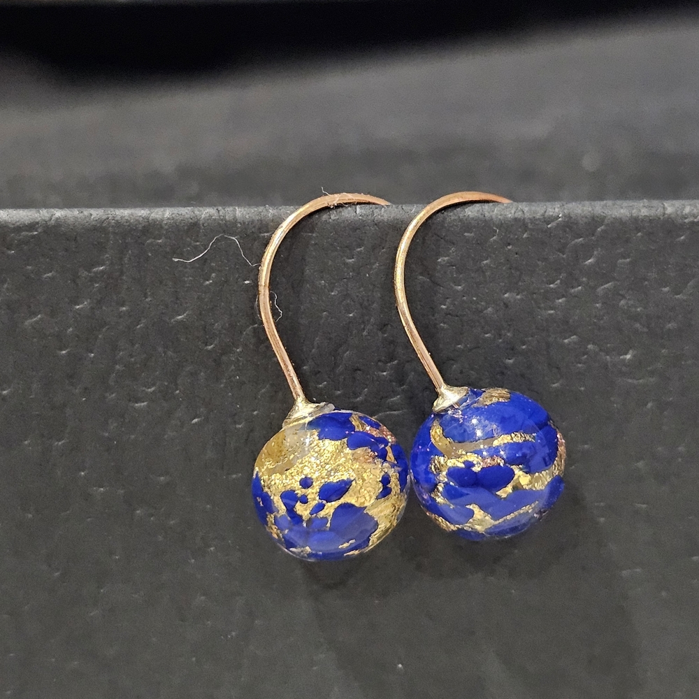 Murano Glass 14K Gold Blue Earrings - Picture 7 of 9